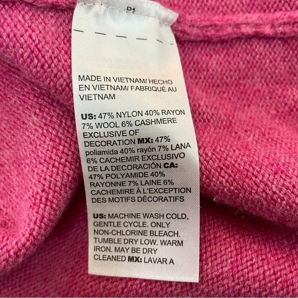 Chico's 2 Large Wool Blend Sweater Pink Peace Love Chic Crew Neck - Picture 6 of 6